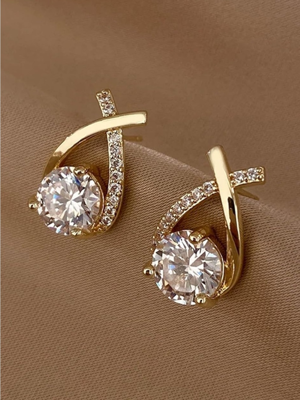 Gold Crystal Accent Stud Earrings - Elegant Women’s Jewelry